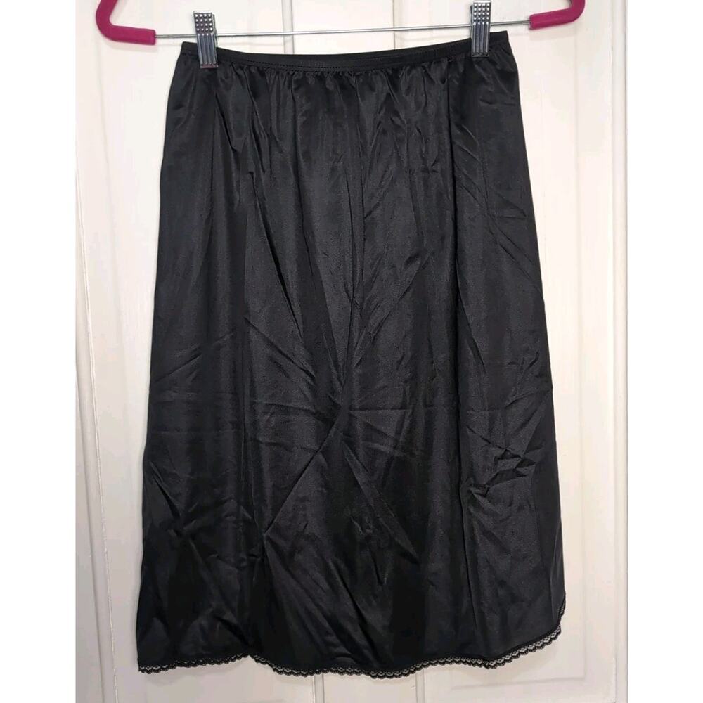 Vanity Fair Half Slip Skirt Black Nylon Side Slit Sexy Women's M(1208)